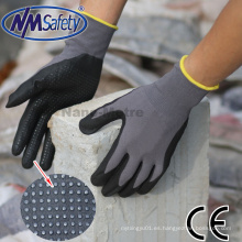 Nmsafety Nylon y spandex cubiertos de espuma de nitrilo Guantes de trabajo con puntos en la palma